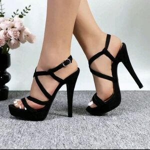 Glaze Black Strappy Platform Stiletto Sandals